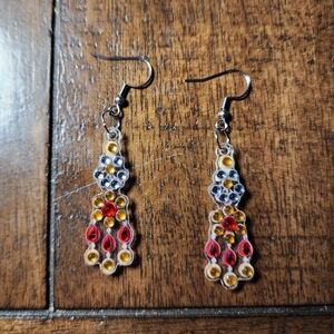 Multicolor Drop Earrings with Red & Gold Accents